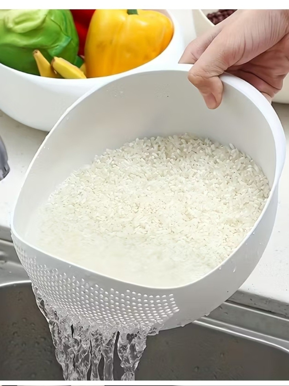 White Rice Rinse & Strain Bowl - Multi-Use Accessory